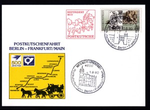1990 500 Jahre Post Sonderpostkarte Postkutschenfahrt Berlin-Frankfurt/Main