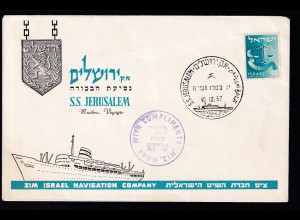 S.S. JERUSALEM 10.12.57 + Cachet auf Reedereiumschlag ohne Anschrift