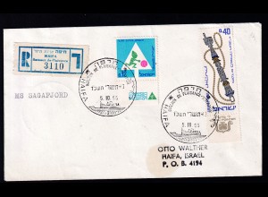 MS SAGAFJORD (mit Schreibmaschine) auf R-Brief ab Haifa 5.10.65,