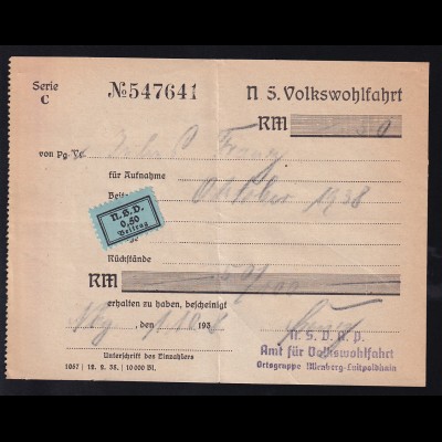 1939 Beitragsquittung der NS-Volkswohlfahrt