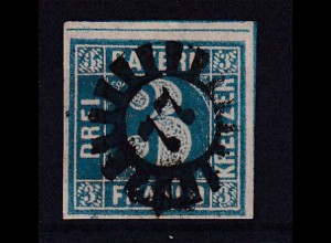 Wertziffer 3 Kr. mit Mühlradstempel 77 (= Deggendorf)