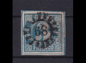 Wertziffer 3 Kr. mit Mühlradstempel 68 (= Burgkundstadt)