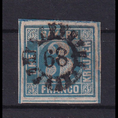 Wertziffer 3 Kr. mit Mühlradstempel 68 (= Burgkundstadt)
