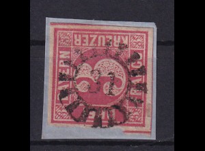 Wertziffer 3 Kr. auf Briefstück mit Mühlradstempel 31 (= Baiersdorf)
