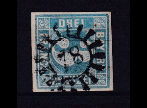 Wertziffer 3 Kr. mit Mühlradstempel 78 (= Erlangen)