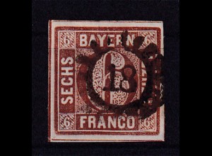 Wertziffer 6 Kr. mit Mühlradstempel 18 (= Augsburg)