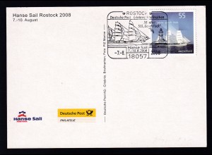 ROSTOCK 18057 Deutsche Post Erlebnis Briefmarken Hanse Sail 7.-10.8.2008 