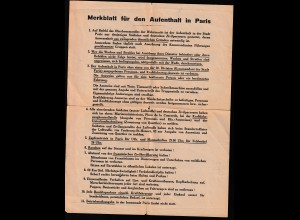 II. Weltkrieg Merkblatt für den Aufenthalt in Paris, 