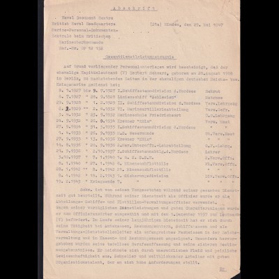 1947 Abschrift des Gesamtdienstleistungsteugnis eines Marineangehörigen von 