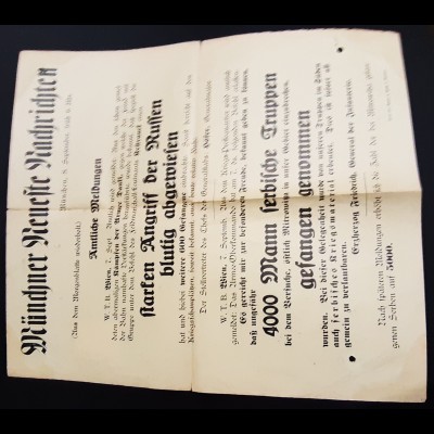7.9.1914 Plakat (34 x 40 cm) der Münchner Neuste Nachrichten: 
