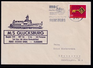 OSt. Flensburg 4.6.68 + Cachet MS Glücksburg auf Brief