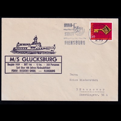 OSt. Flensburg 4.6.68 + Cachet MS Glücksburg auf Brief