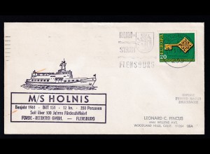 OSt. Flensburg 5.6.66 + Cachet MS Holnis auf Brief