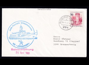 OSt. Wilhelmshaven 26.4.80 + Cachet MS Jürgensby auf Brief