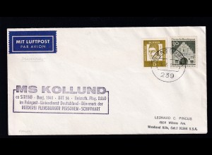 OSt. Flensburg 16.3.67 + Cachet MS Kollund auf Brief
