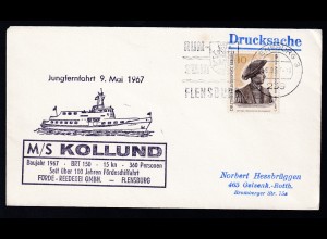 OSt. Flensburg 6.9.67 + Cachet MS Kollund auf Brief
