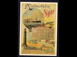 Nordseebäder Sylt Dampfer-Fahrplan 1894, Repro-Karte nach Plakat