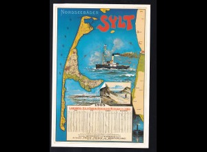 Nordseebäder Sylt Dampferfahrplan 1905, Repro-Karte nach Plakat von Willy Stöwer