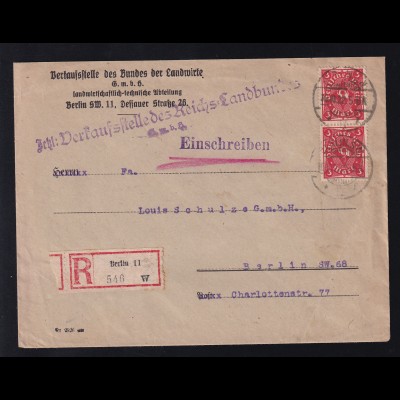 Posthorn 3 M . Paar auf R-Brief des Bundes der Landwirte GmbH ab Berlin SW 11 