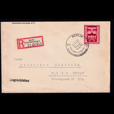 10. Jahrestag der Nachtergreifung auf R-Brief mit Sonderstempel Berlin nach Wien