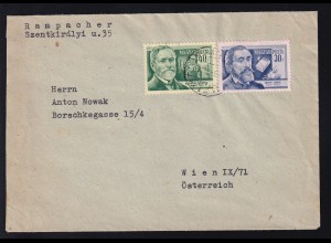 Gelehrte 30 f- und 40 f. auf Brief ab Budapest nach Wien/Österreich