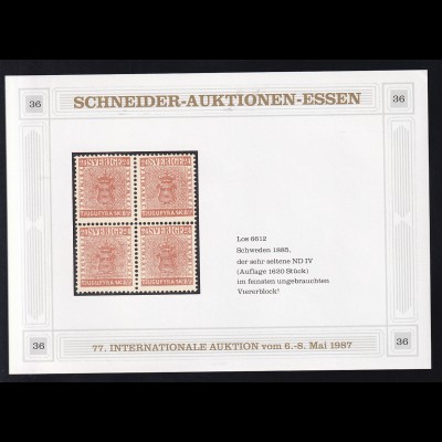 Schneider-Auktionen, Essen Reklame-Block 36 mit Schweden ND IV Viererblock