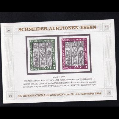 Schneider-Auktionen, Essen Reklame-Block 16 mit BRD 139/40 U