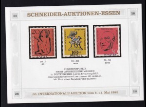 Schneider-Auktionen, Essen Reklame-Block 28 mit BRD X, XI und XII