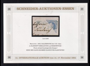 Schneider-Auktionen, Essen Reklame-Block 26 mit Hannover 15 Halbierung