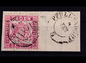 Wappen 3 Kr. auf Briefstück mit Nummernstempel 110 + K2 PFULLENDORF 2 FEB