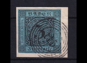 Ziffer 3 Kr. auf Briefstück mit Nummernstempel 115 (= Rastatt)