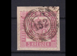 Wappen 3 Kr. auf Briefstück mit Nummernstempel 152 (= Waldkirch)