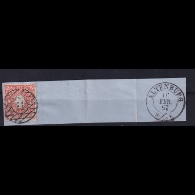 Wappen ½ Ngr. auf Briefstück mit Nummernstempel 11 + K2 ALTENBURG 16 FEB 57