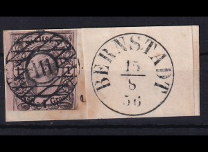 König Johann I 1 Ngr. auf Briefstück mit Nummernstempel 111 + K1 BERNSTADT 15.8.56