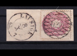 Wappen 1 Ngr. auf Briefstück mit Nummernstempel 122 + K2 LAUSIGK 8.X.63