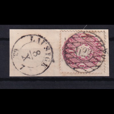 Wappen 1 Ngr. auf Briefstück mit Nummernstempel 122 + K2 LAUSIGK 8.X.63