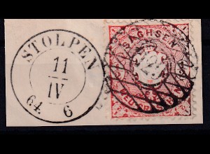 Wappen ½ Ngr. auf Briefstück mit Nummernstempel 129 + K2 STOLPEN 11.IV-64