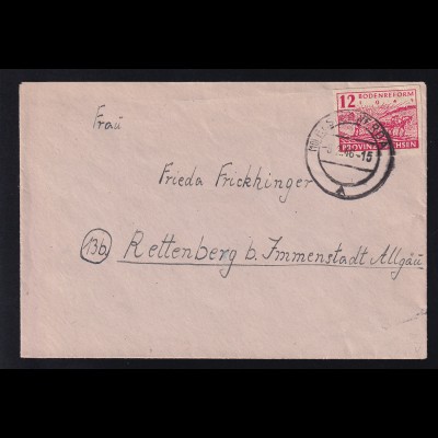 Bodenreform 12 Pfg. auf Brief ab Elsterwerda 9.2.46 nach Rettenberg
