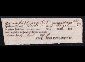 1794 Ortsdruck-Postschein des Königl. Preuß. Grenz=Post=Amt Stettin