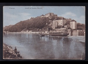 Passau Ankunft des Dampfer Wien-Linz, Karte min. Eckbug