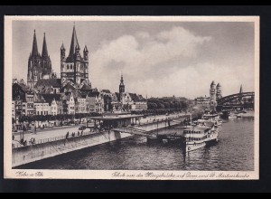 Köln a. Rh. Blick von der Hängebtücke auf Dom und St. Martinskirche