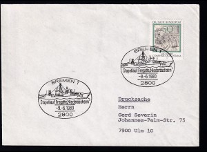 BREMEN 1 2800 Stapellauf Fregatte "Niedersachseb" 9.6.1980 auf Brief