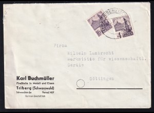 Freimarken 4 Pfg. und 16 Pfg. auf Fensterbrief der Firma Karl Buchmüller Tribsee 