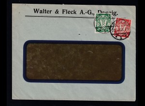Wappen 5 Pfg. und 10 Pfg. auf Fensterbrief der Walter & Fleck A.-G., Danzig