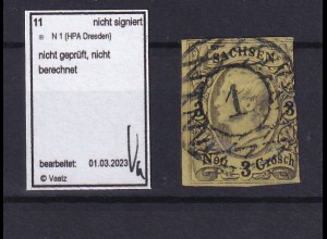 König Johann I 3 Ngr. mit Nummernstempel 1 (= HPA Dresden)