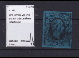 König Friedrich August II 2 Ngr. mit Vollgitterstempel, Marke Mängels, gepr. Vaatz BPP
