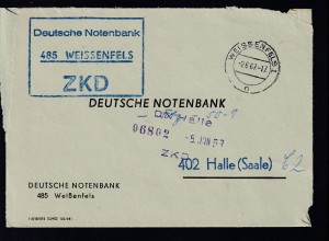 R3 Deutsche Notenbank 485 WEISSENFELS ZKD auf Brief, Brief dreiseitig geöffnet