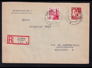Freimarke 24 Pfg. und 60 Pfgh. auf R-Brief ab Freiburg 20.5.48 nach RD.-Lennep