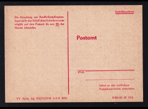 DDR Vordruck-Postkarte "Abmeldung als Rundfunkteilnehmer", ungebraucht