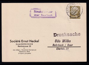 Theodor Heuss 5 F. auf Sammler-Postkarte (Ernst Heckel) aus Neuforweiler über Saarlouis